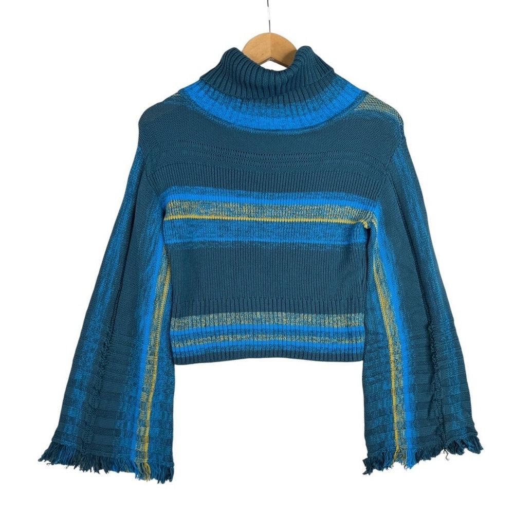 Free People Close To Me Striped Pullover Knit Sweater Size XS Blue Striped